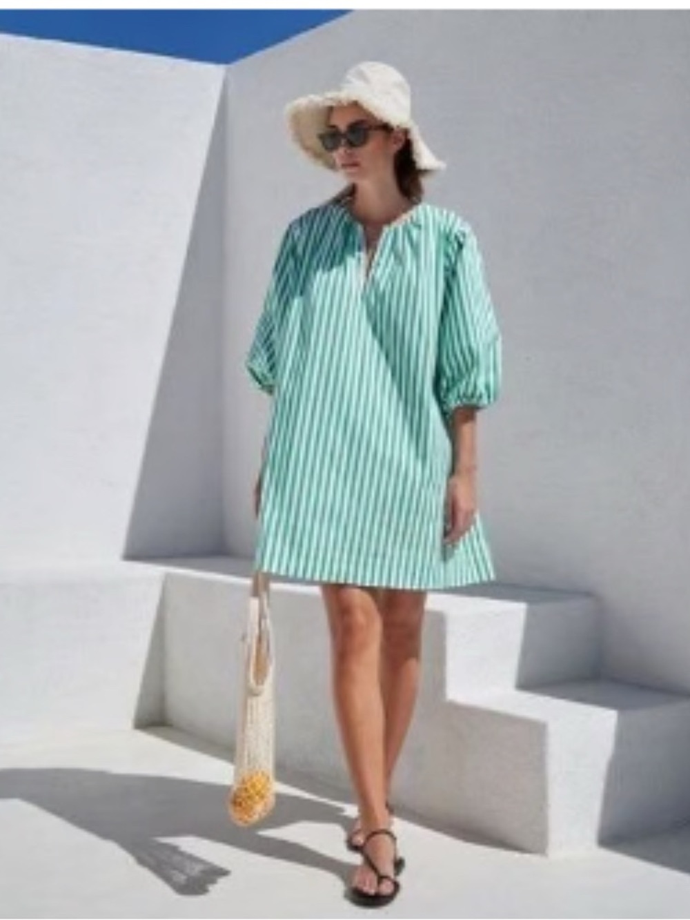 NWOT AYR Portofino Dress in Kelly Green & White Stripes Small BalloonSleeve Mini